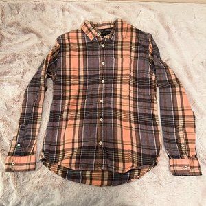 Aeropostale, S/P, Orange/Plum Flannel Plaid Shirt, 100% Cotton, Very soft colors